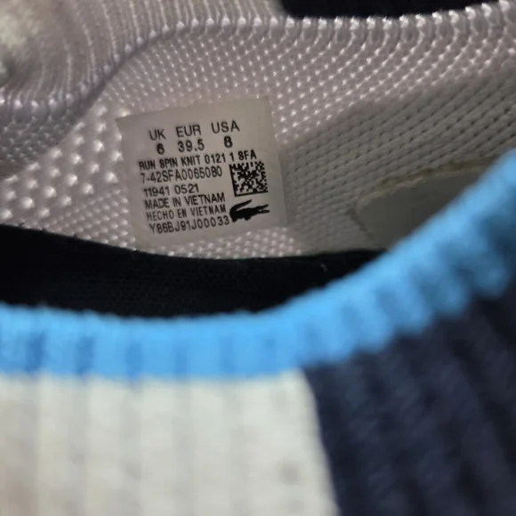 Lacoste Run Spin Knit Sneakers White Blue Athletic Shoes Size 8 - Picture 4 of 11